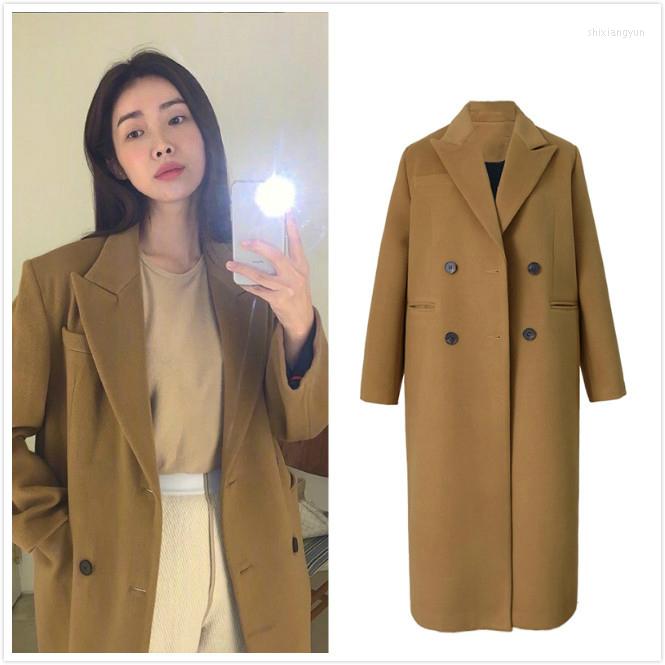 

Women' Trench Coats Kpop Korean Celebrity Winter Warm Fashion Vintage Loose Long Women Casual Solid Windbreaker Big Pocket Cardigan