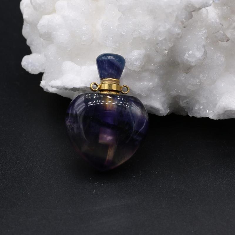 

Pendant Necklaces Natural Fluorites Perfume Bottle Charms Heart Shape Women Essential Oil Diffuser For Jewerly Necklace 25x40mm
