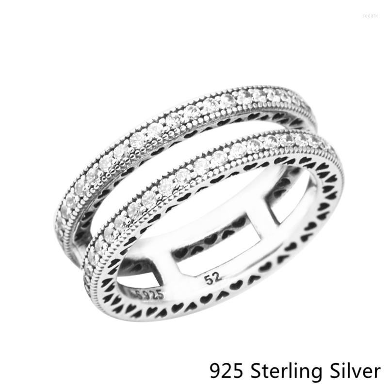 

Cluster Rings Authentic 925 Sterling Silver Sparkling Double Circle Ring Clear CZ Fit For Women Wedding Jewelry Gift
