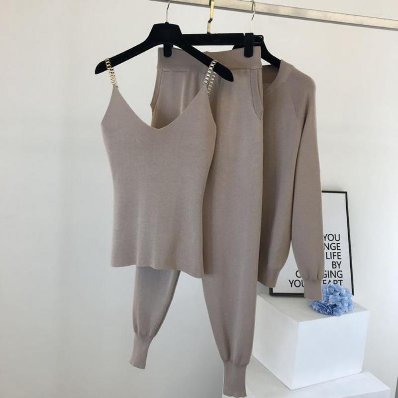 

Women' Two Piece Pants 3 Pcs/Set Fall Vest Coat Set Long Sleeves Winter Outfit Pure Color Trousers Suit, Black