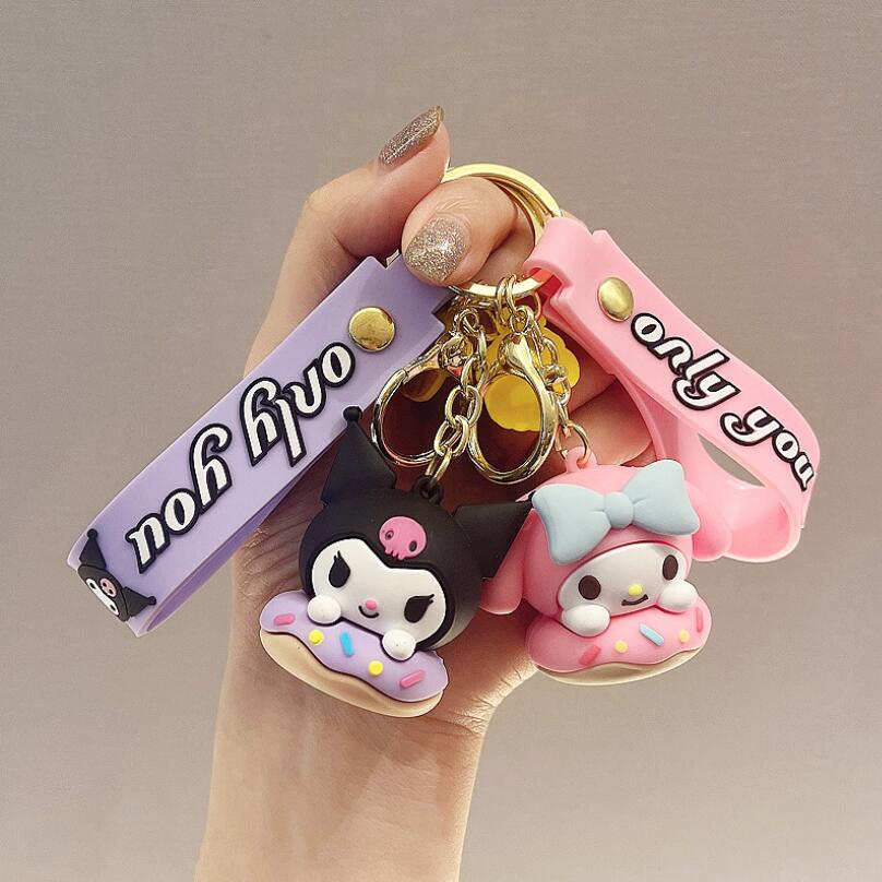 

Cartoon Kuromi With Doughnut Silicon Pendant Jewelry Key chain Backpack Ornament Car key Ring Gifts, Mix