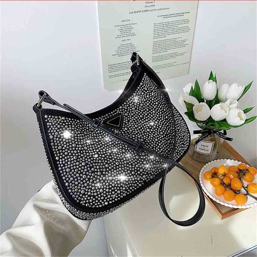 

Purse women's 2022 spring and summer new armpit full of diamond belt drill sling one shoulder women's bag zipper dinner handbag, White