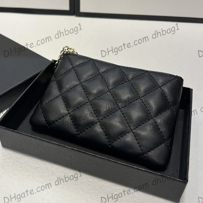 

French Womens Designer Quilted Black Lambskin Wallet Bags Purse With Little Ball Charm Clutch Large Capacity Coin Purse 14.5X9CM, Box