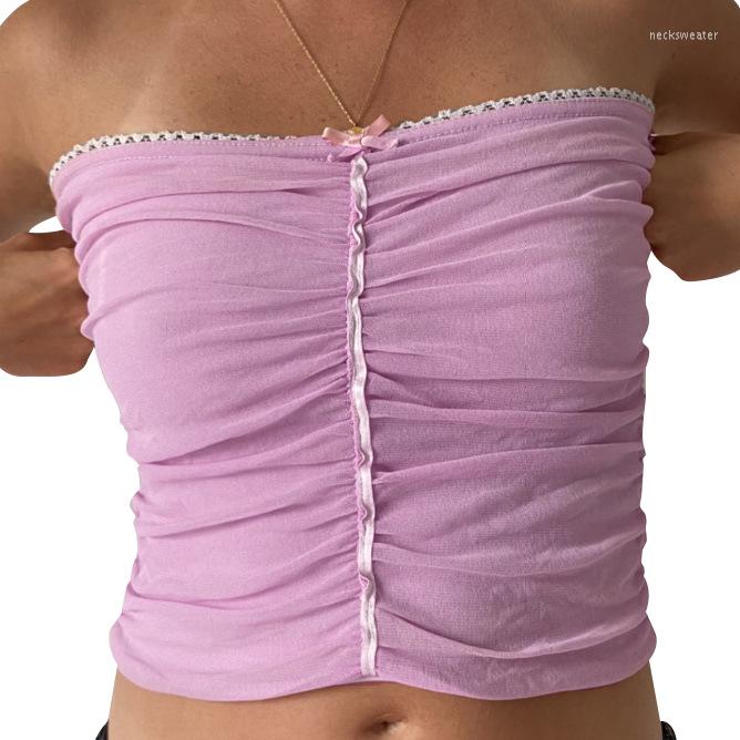 

Bustiers & Corsets 2022 Women Sexy Crop Tops Light Purple Boat Neck Sleeveless Off-the-shoulder Tube / M/ L, Pink