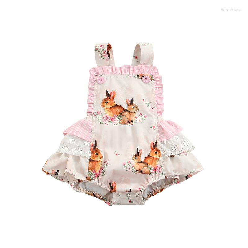 

Rompers Infant Baby Girl Summer Jumpsuit Toddler Print Ruffles Sleeveless Easter Suspender, Picture shown