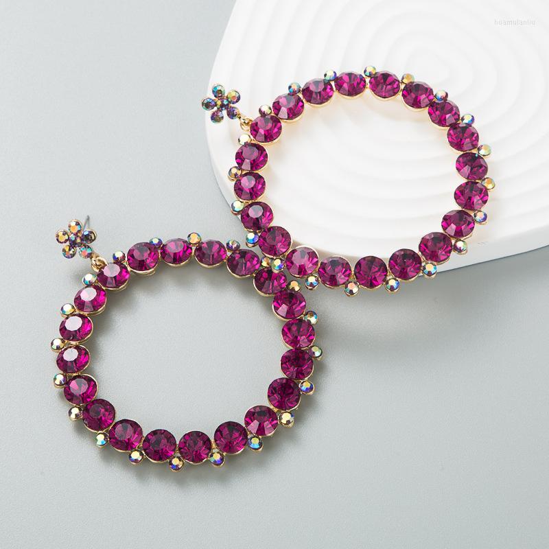 

Hoop Earrings Sexy Rhinestone Large Round Suitable For Women's Fashion Shiny Purple Crystal Bridal Party Jewelry