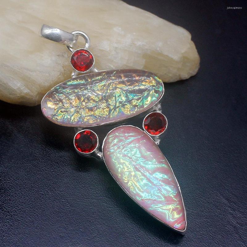 

Pendant Necklaces Gemstonefactory Jewelry Big Promotion Single Unique 925 Silver Pink Dichroic Glass Red Topaz Garnet Women Lady Necklace