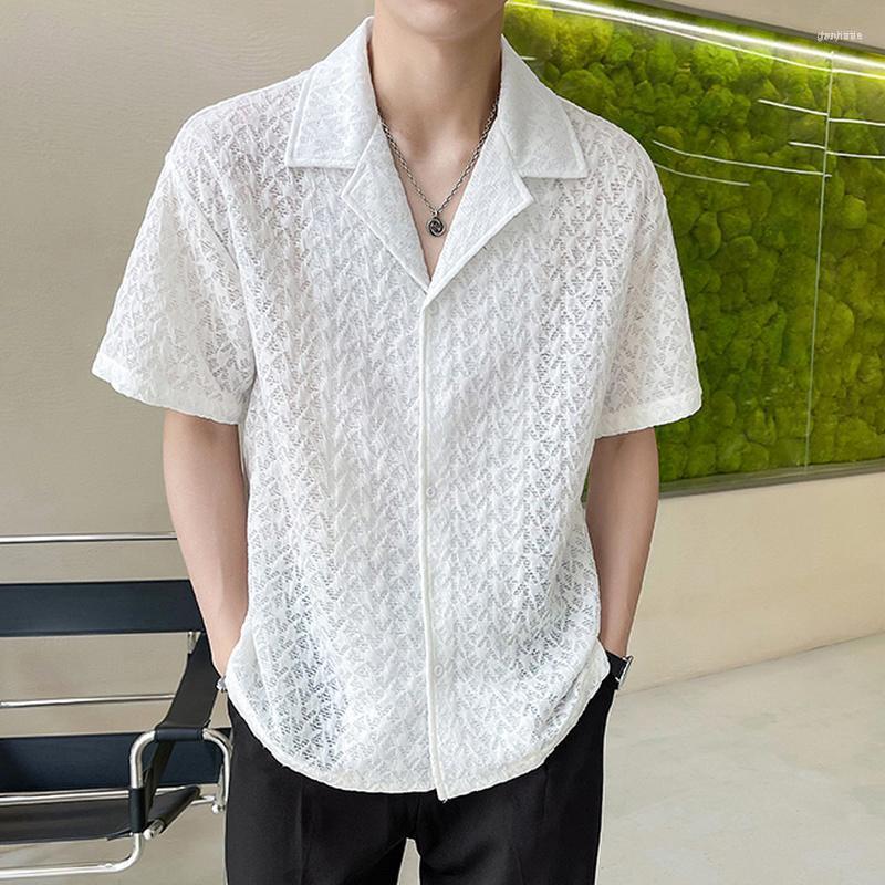 

Men's Casual Shirts Men's Light Luxury For Men Summer Short Sleeve Loose Shirt Fashion Large Lapel Oversized Tops Social, Black