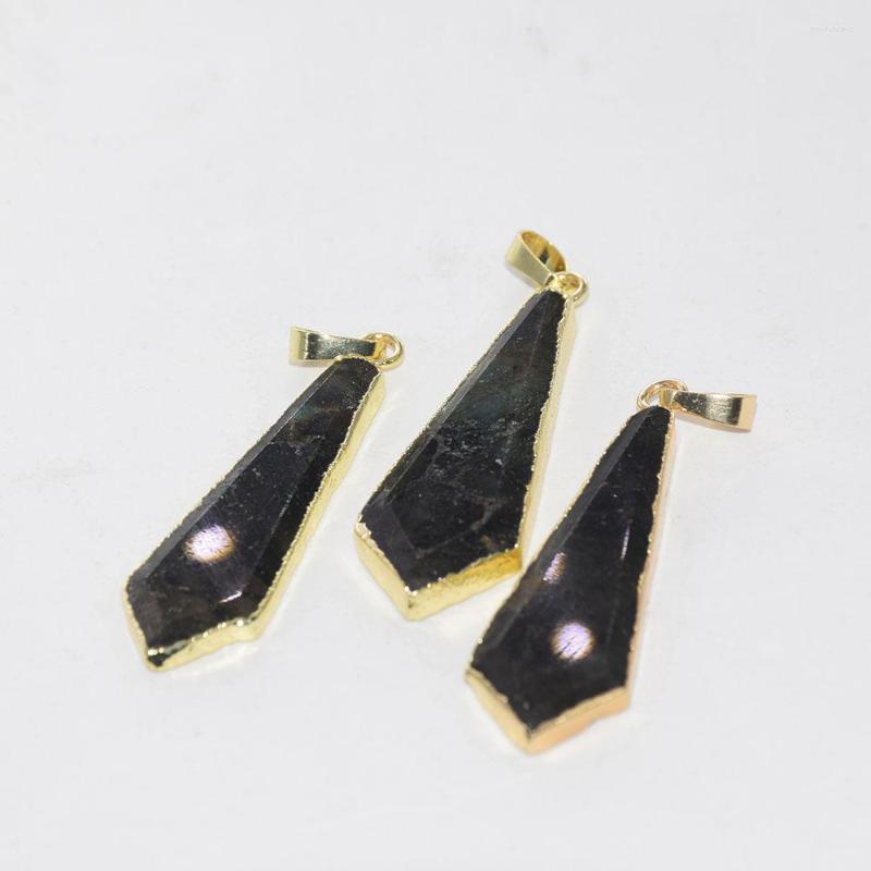 

Pendant Necklaces Fashion Jewelry Long Natural Stone Arrows Homme 2022 Big Gold Bezel Flash Labradorite Sword For Men As Gifts