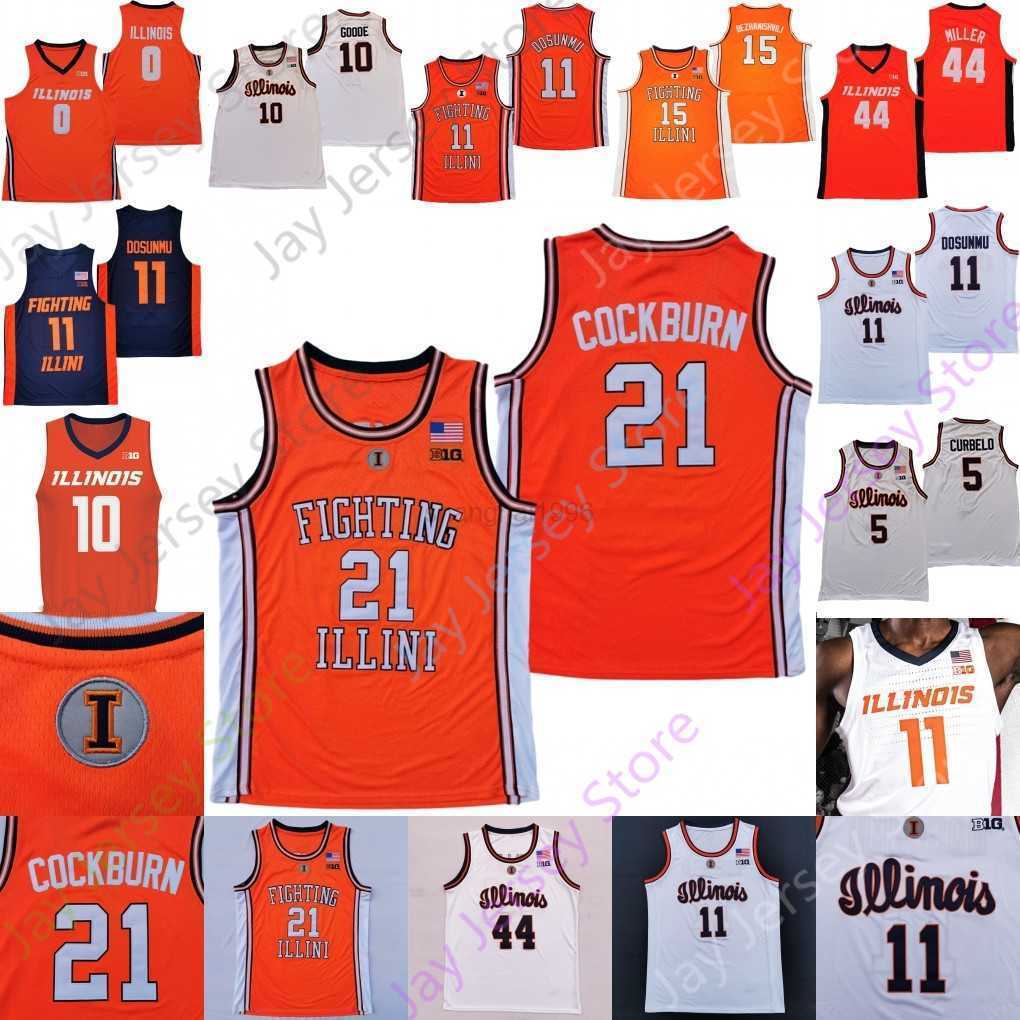 

College Basketball Wears Illinois Fighting Illini Basketball Jersey NCAA Ayo Dosunmu Kofi Cockburn Trent Frazier Williams Andre Curbelo Hawkins Omar, Orange round collar