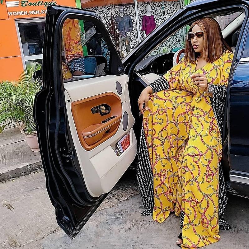 

Women's Two Piece Pants Chiffon Maxi Long Top Polyester Women Set Travel Outfit Loose Pieces Fashion Wide Lady Suit African Style Leisure, Beige