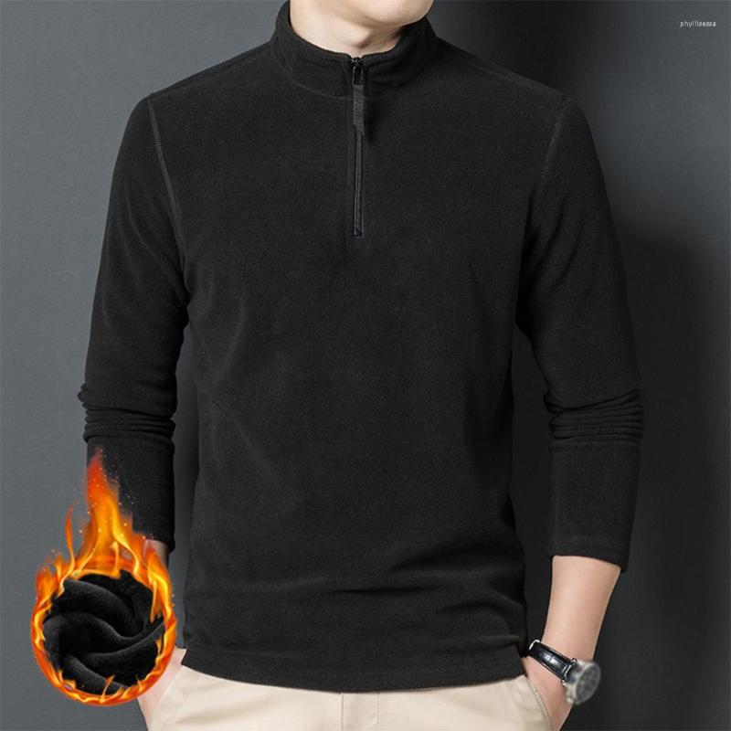 

Men's Sweaters Men Winter Warm Fleece Hiking Shirt Half Zip Neck Sweater Long Sleeve Pullover Windproof Hunting Sweatshirt Tops, Black