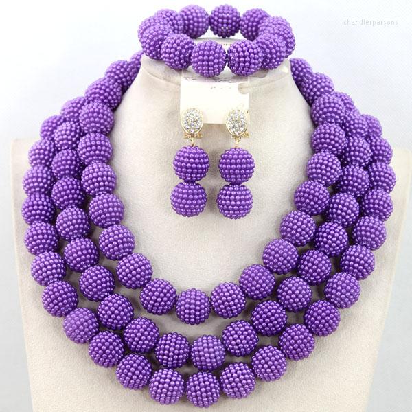 

Pendant Necklaces Charming Purple Plastic Ball Necklace Earrings Bracelet African Wedding Beads Simulated Pearl Set LC042