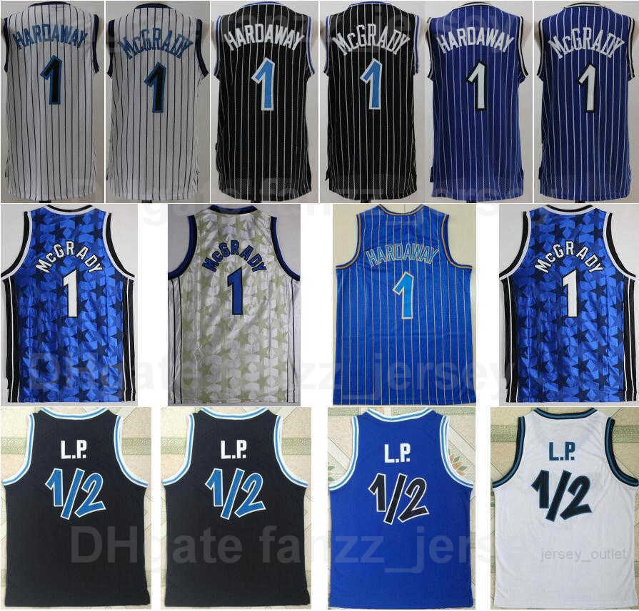 

Men Retro Basketball Jersey Penny Hardaway Tracy McGrady 1 Vintage Blue White Black All Stitched Team Color For Sport Fans Breathable, 1/2 black