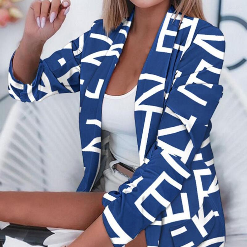 

Women' Suits Women Blazer Lapel Long Sleeve Flap Pockets Slim Suit Jackets Autumn Office Printed Single Breasted Blazers Ensembles De, Blue