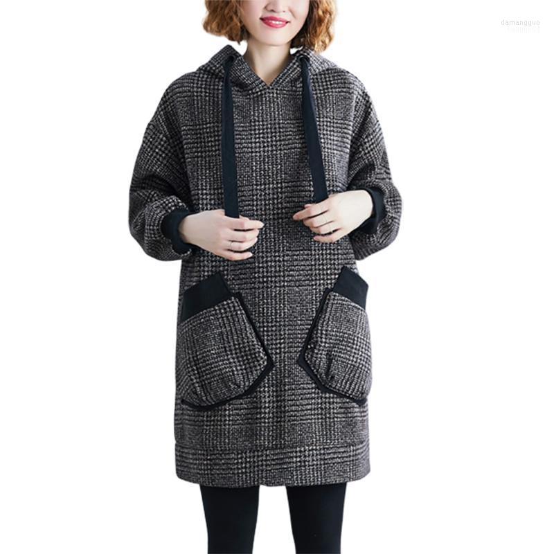 

Women's Hoodies Women's & Sweatshirts Plus Size Winter Women Oversize Plaid Female Pullovers Top Loose Thick Warm Hooded Clothes 1118, Gray