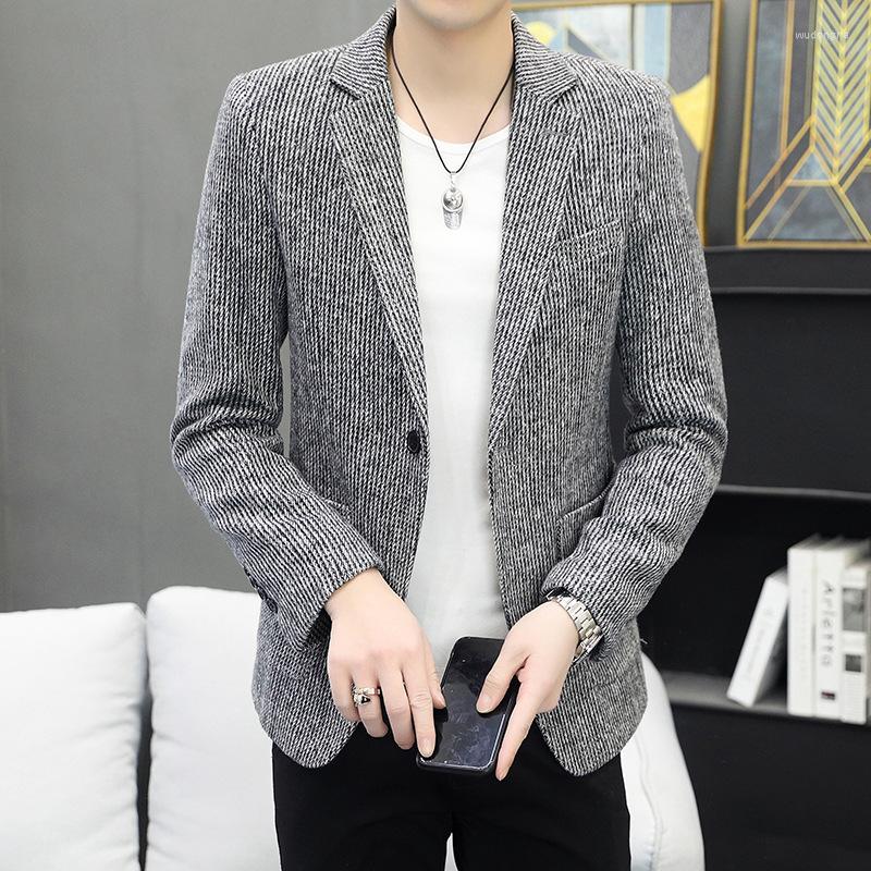 

Men's Suits HOO 2022 Men's Striped Suit Youth Casual Corduroy Fashion Leisure Blazer, Khaki