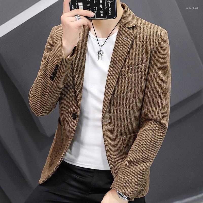 

Men's Suits BOO 2022 Men's Fashion Vertical Stripes One Button Casual Blazer Autumn Youth Slim-Fitting For Men, Gray
