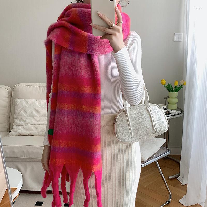 

Scarves Autumn And Winter 2022 Stripe Cashmere Women's Scarf Color Contrast Plaid Tassel Thickened Warm With Cold Proof Shawl