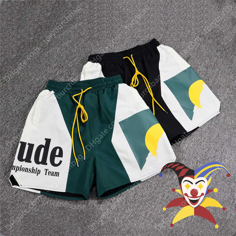 

Men's Shorts Sunset Rhude Shorts Men Women Version Streetwear Loose Inside Mesh Drawstring Rhude Breeches with Tags