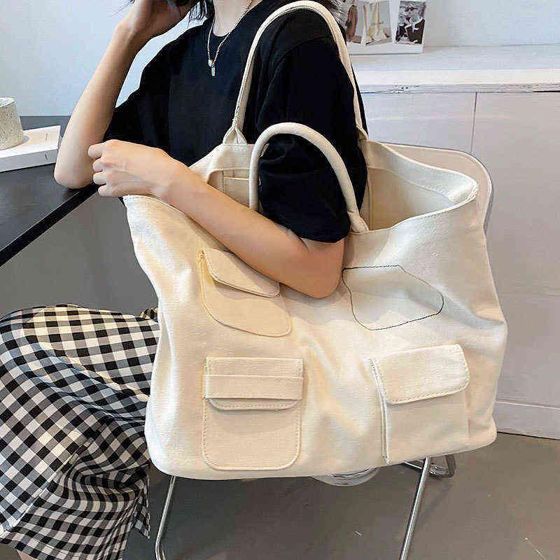 

Casual Overlarge Canvas Tote Bag Designer Multi Pocket Women Handbags Big Shoulder Bags Chic Shopper Bag Female Purses HBP G220429, Blue