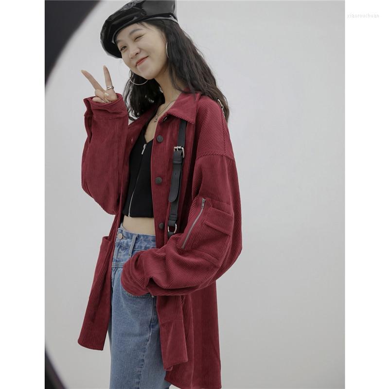 

Women' Blouses Pocket Corduroy Shirt Women Work Long Sleeve Plus Size Casual Ladies Wholesale Womens Clothes, Black