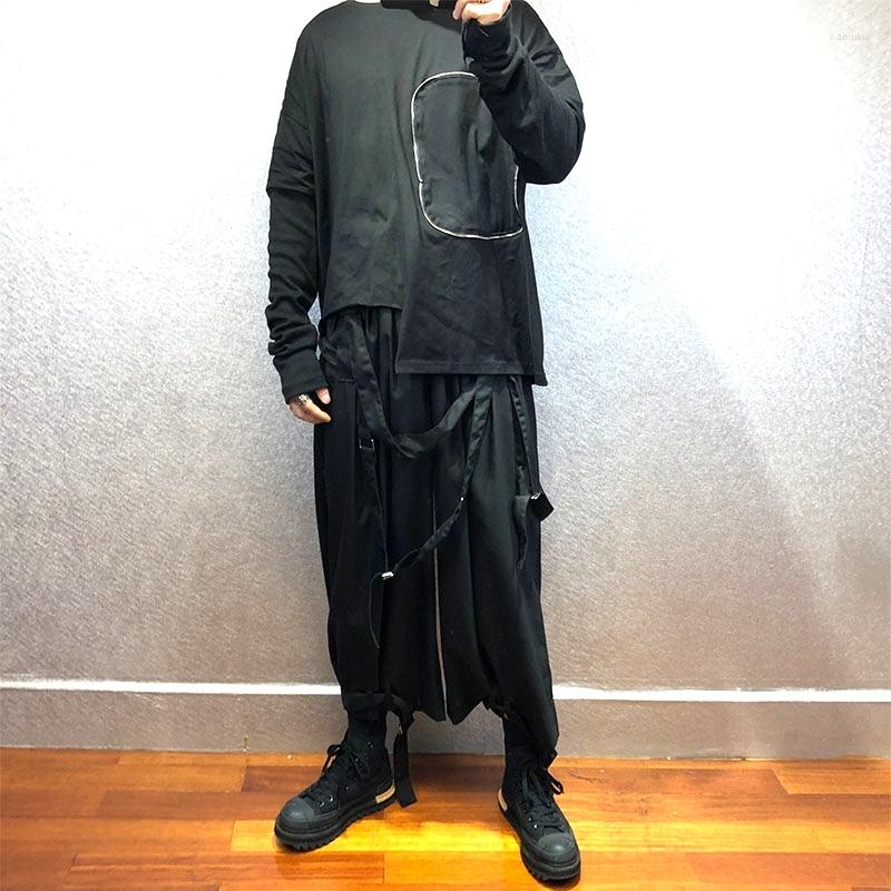 

Men' Pants Men 2022 Hair Stylist Style Personality Woven Waistband Design Black Loose Casual Eight