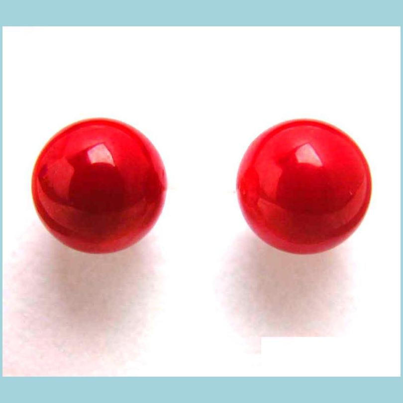 

Stud Stud Qingmos Fashion 8Mm Round Natural Red Coral Earring For Women With Personality Design Jewelry Antique Sier Plated Drop Del Dhvsh