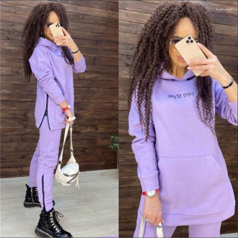 

Women's Two Piece Pants Women's Pieces Tracksuit Hoodies Sweatshirt Sports Jogging Suit Ladies Autumn Winter Warm Outfit Female Sets, Purple suit