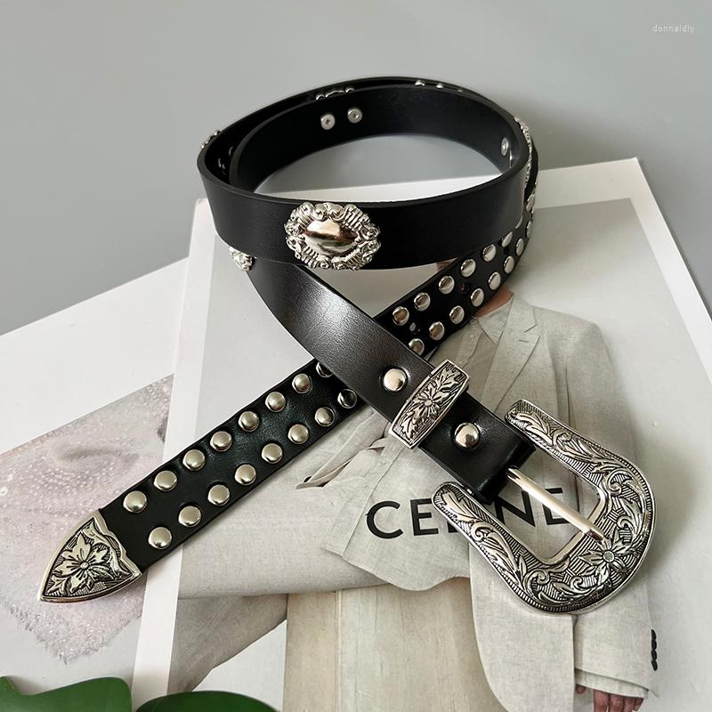 

Belts 2022 Design Vintage Curving Metal Buckle Women Belt Waistband Double Rivet PUnk Jeans Strap Street Fashion Corset Cinture, Black