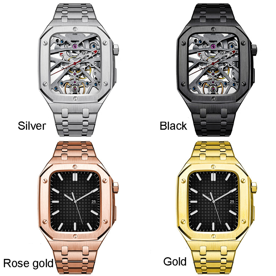 

Link Bracelet Straps AP Modified Armor integrated Case Watchband Butterfly Clasp Steel Band Fit iWatch Series 8 7 6 SE 5 4 For Apple Watch 44 45mm Wristband