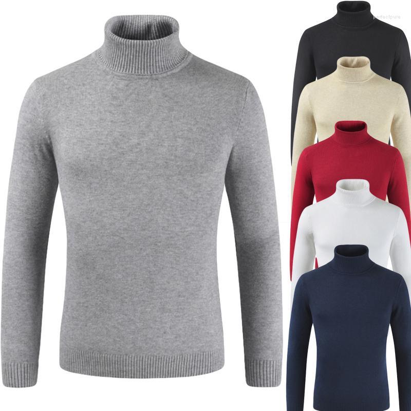 

Men's Sweaters Autumn And Winter Men's Casual SweaterTurtleneck Sweater Knit Solid Color Bottoming Warm Pullover, White