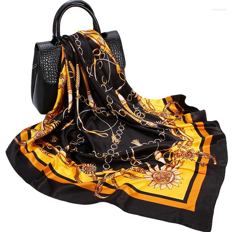 

Scarves 40 Colors Pareo Square Stain Silk Scarf 90 90CM Summer Hijab Women Fashion Print Foulard Neckerchief