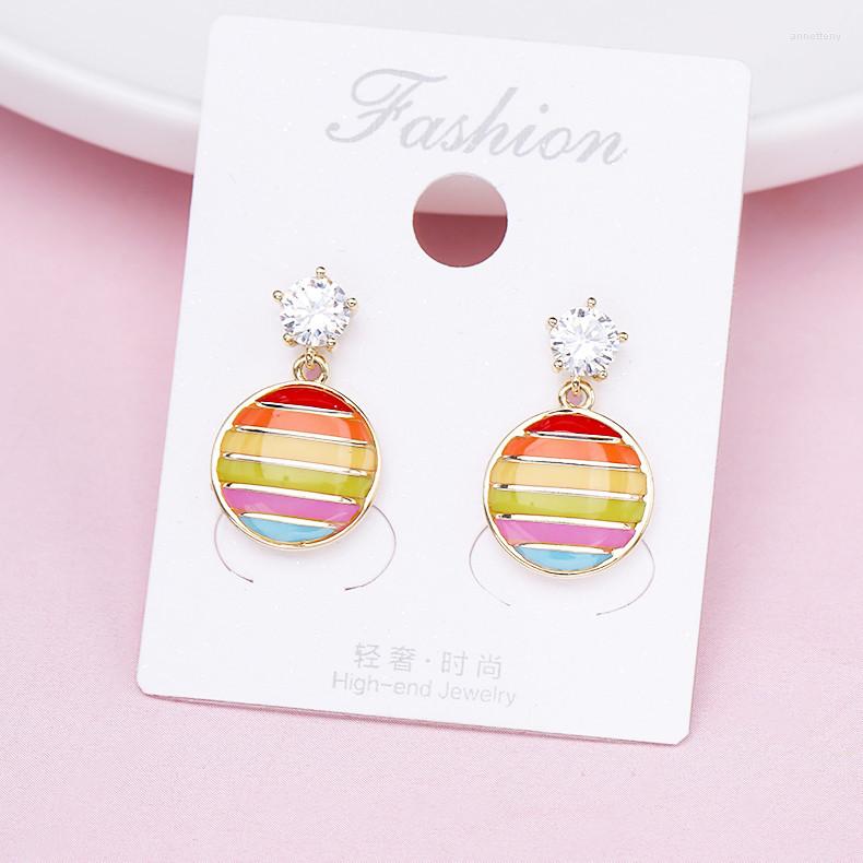 

Dangle Earrings Rainbow Color Love Round Simple Shining Zircon