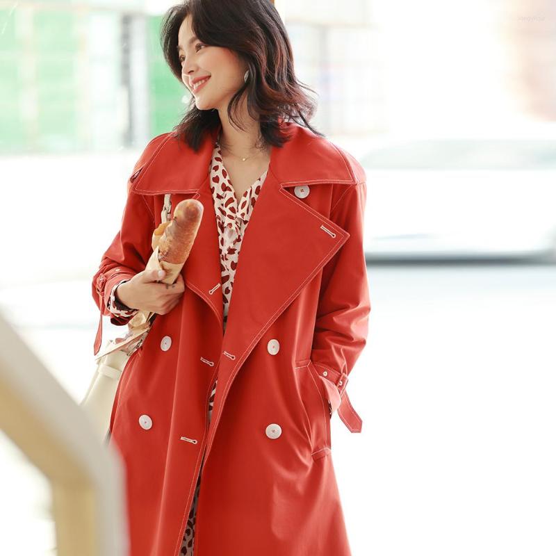 

Women' Trench Coats Spring And Autumn Coat Women Woman Clothes 2022 Fashion Red Navy Blue Belt Mid-long Office Outwear