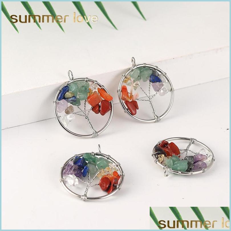 

Charms New Fashion Tree Life Of Charm Round Natural Gravel Stone Beads Pendant Fit Diy Bracelet Bangles Necklace Earring Jewelry Dro Dhwnp