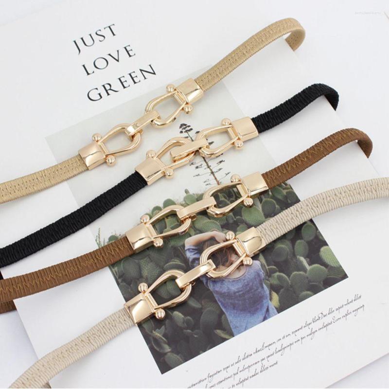 

Belts Design Coat Dress Decoration Waist Belt On Pants Corset Thin Elastic Band Metal Buckle Women, Black