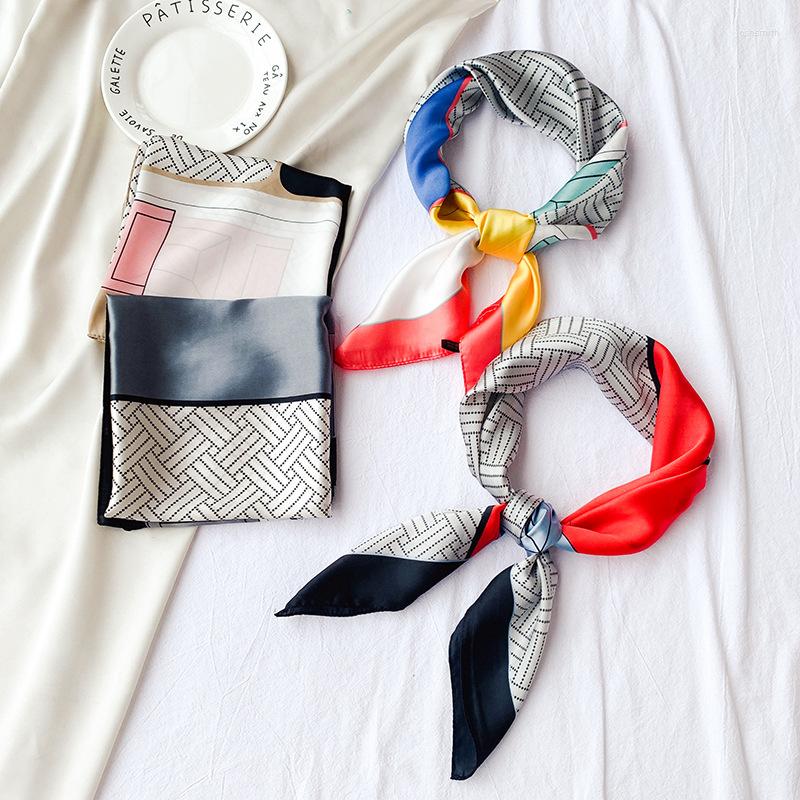 

Scarves Yishine 2022 70 70cm 4 Colors Silk Finish Geomestic Women Heawraps Elegant Bag Scarf