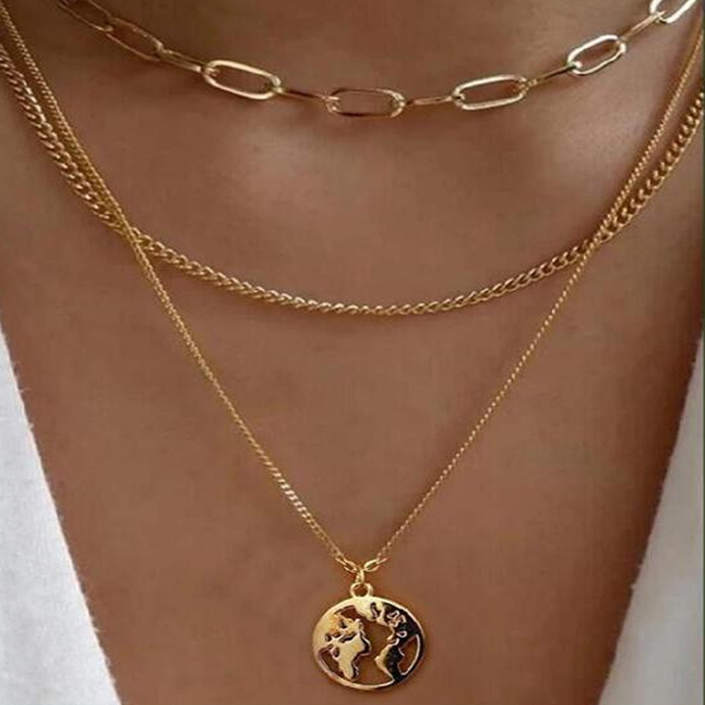 

S3311 Fashion Jewelry Multi Layer Necklace For Women Map Pendant Choker Necklaces