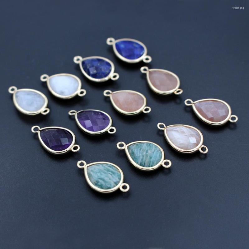 

Pendant Necklaces 10pcs Faceted Tiny Drops Stone Double Hole Connectors Amazonite Lapis Charms For DIY Bracelet Accessories