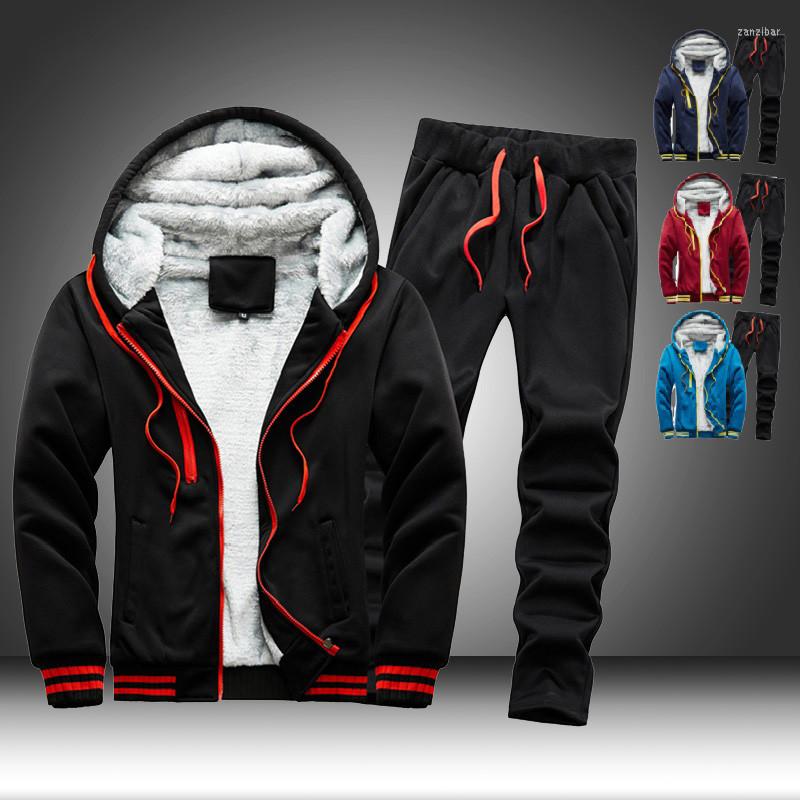 

Men's Tracksuits 2022 Fleece Hooded Tracksuit Men 2 Pieces Set Sweatshirt Sweatpants Sportswear Zipper Hoodies Casual Sets Mens Clothing, Em202lightgrey