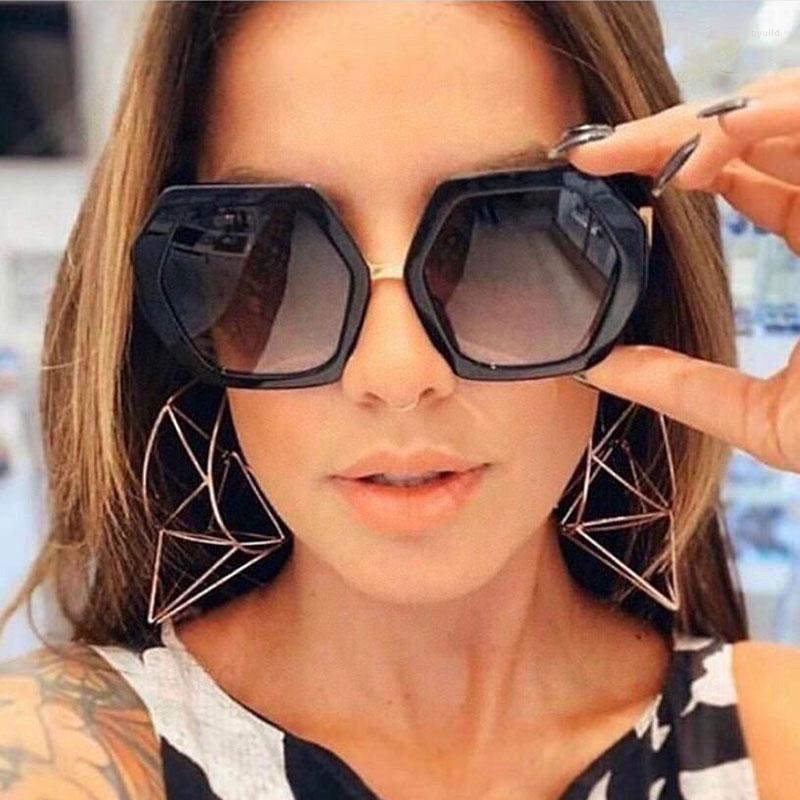 

Sunglasses 2022 Black Acetate Chunky Hexagon Frame Women Fashion Gradient Lens