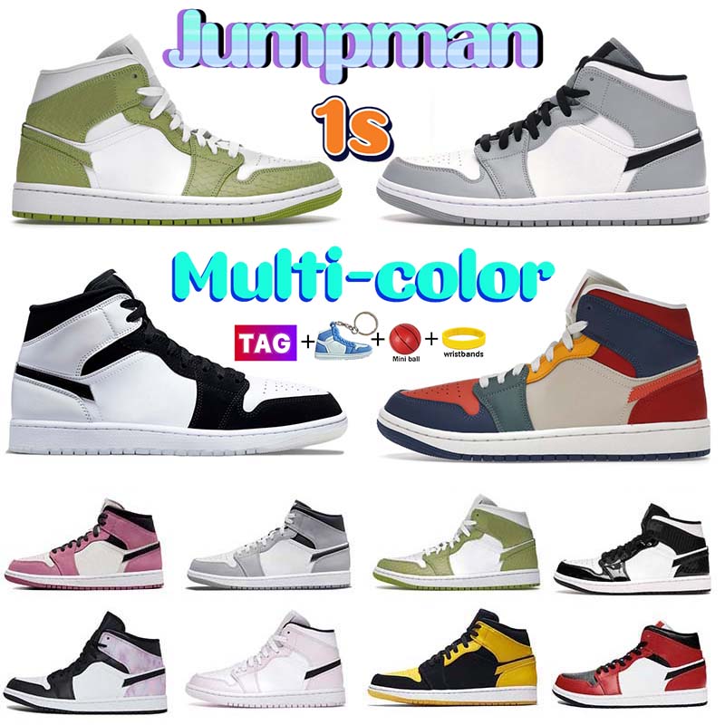 

Jumpman Mid 1 1s Basketball Shoes Men Women Shoe Designer Sneakers Light Smoke Grey Black White Pine Green Kentucky Blue Berry pink Mens Retro Sneaker Sport Trainers, Bubble wrap packaging