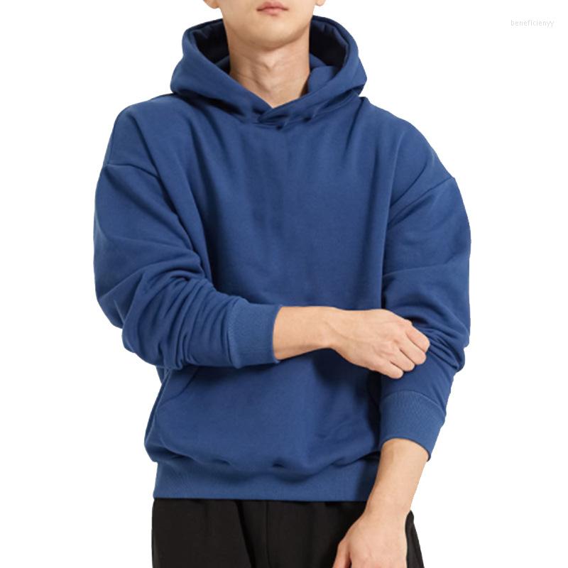 

Men's Hoodies DUYIT Loose Hooded Sweater Men's Spring/Autumn Drop Shoulder Long Sleeve Solid Color Versatile Large Pocket Hoodie, Black