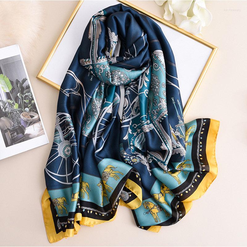 

Scarves KOI LEAPING Fashion Horse Carriage Pattern Female Outside Holiday Silk Scarf Beach Towel Long
