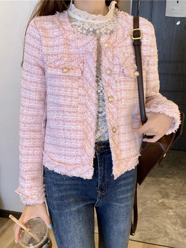 

Women' Jackets High Quality Korean Fashion Small Fragrance Tweed Jacket Coat Fall Winter Casual Fried Street Short Coats Woolen Outwear, Blue