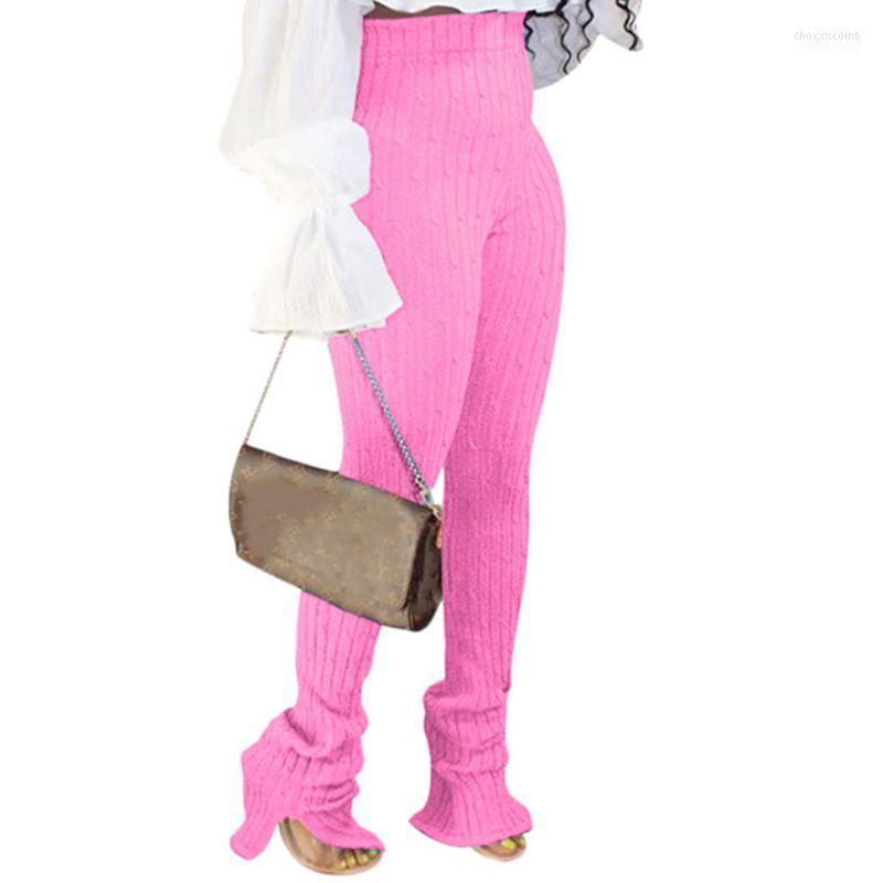 

Women' Pants Women' & Capris Women Autumn High Waisted Skinny Pencil Cable Knitted Solid Color Sweatpants Leggings Split Hem Flare, Blue