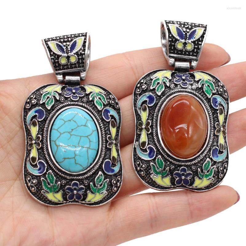

Pendant Necklaces Natural Stone Vintage Ethnic Bohemian Metal Alloy Exquisite Charms For Jewelry Making DIY Necklace Accessories 38x70mm