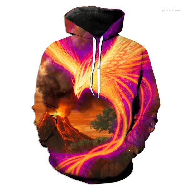 

Men's Hoodies Spring And Autumn Phoenix 3D Digital Printing Hooded Sweater Men's Fashion Sweatshirt, Red