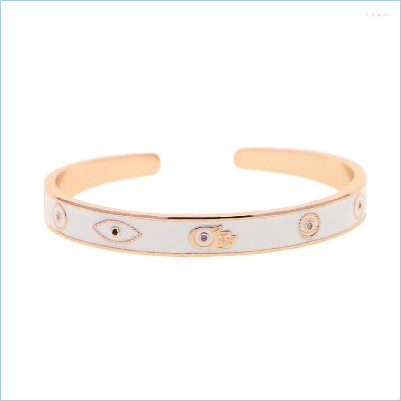 

Bangle Bangle Beautif Lovers Bracelets Woman Rose Gold Color Bangles With White Enamel Eye Hand Pattern For Jewelry Gifts Drop Delive Dhktb